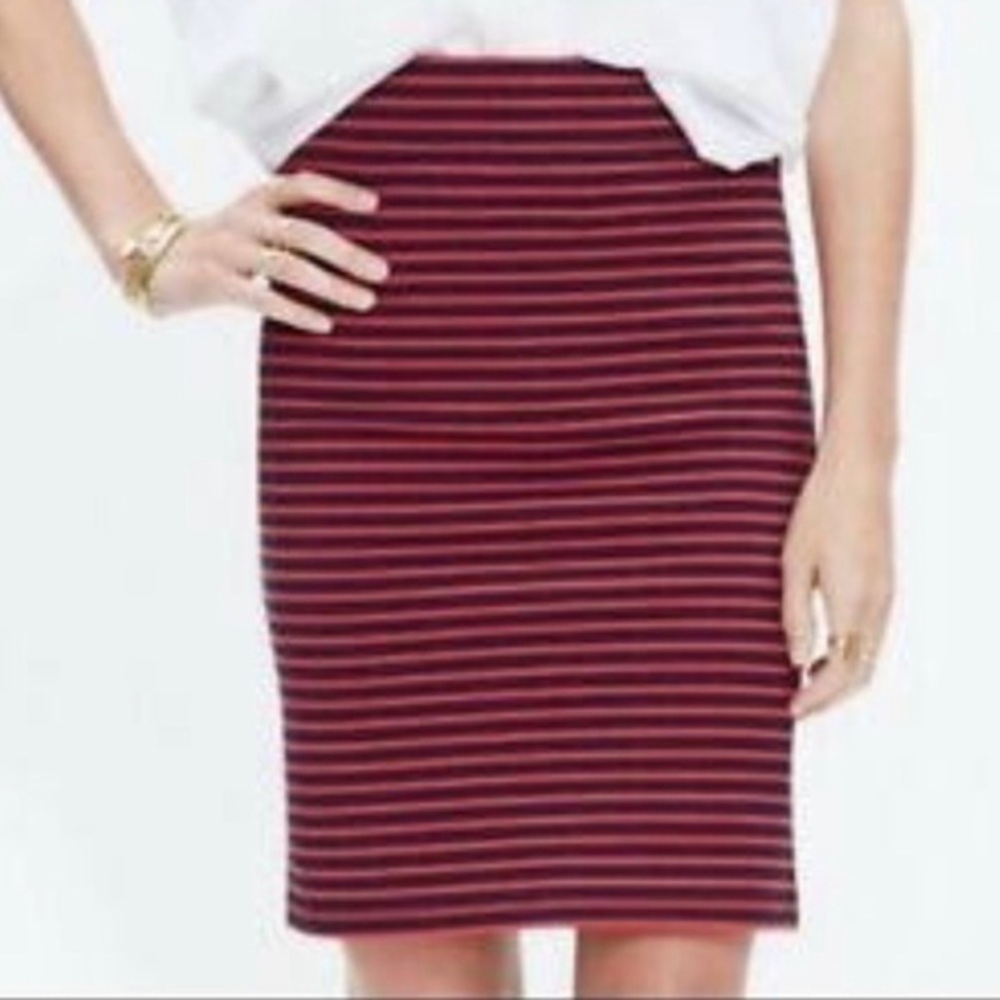 Madewell red & blue striped stretchy knit pencil skirt, size XS